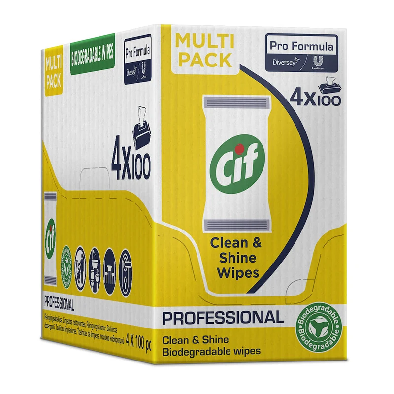 Salviette detergenti e igienizzanti Diversey Cif Pro Formula Clean & Shine 4X100 pz