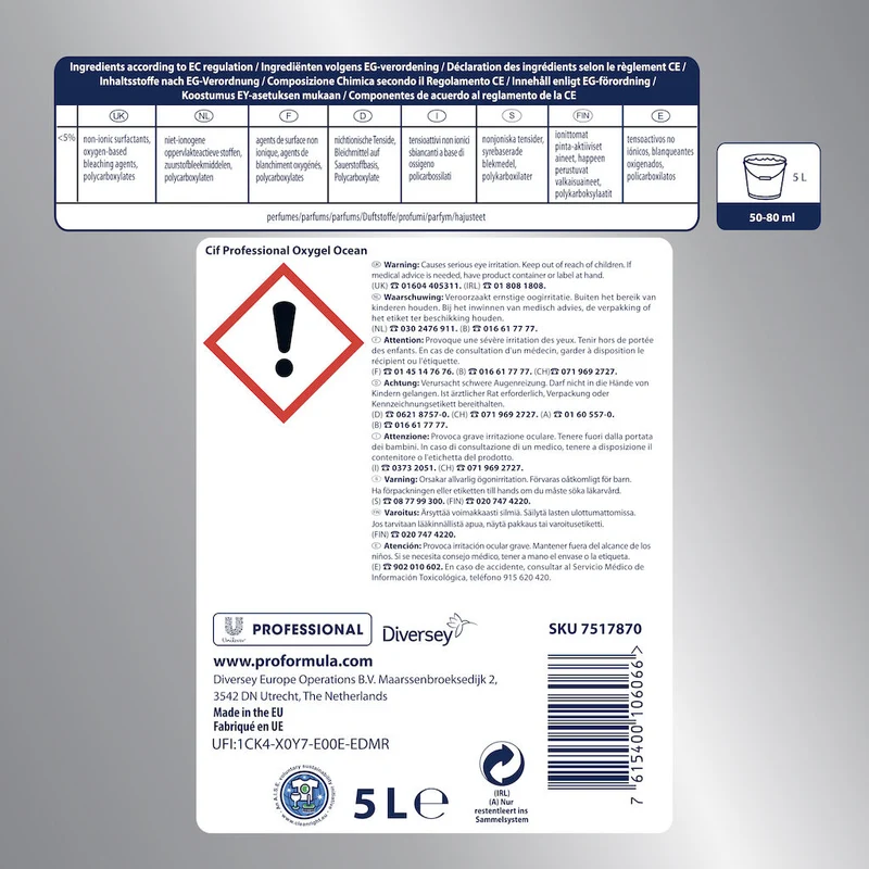 Detergente gel con ossigeno attivo per pulizia pavimenti Cif Oxy Gel 5 lt