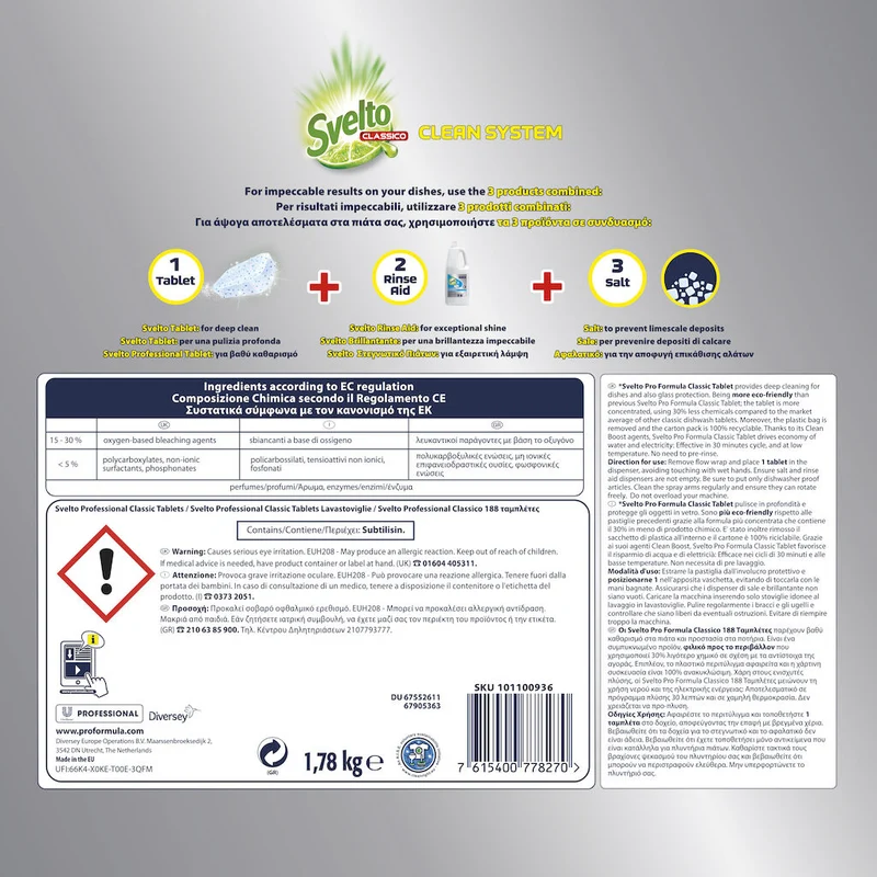 Pastiglie detergente per lavastoviglie Svelto Classic Tablets 188 pezzi