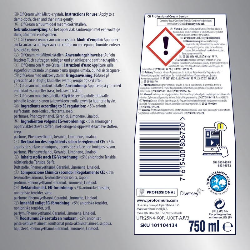 Detergente liquido cremoso per bagno e cucina Cif Crema Limone 750 ml