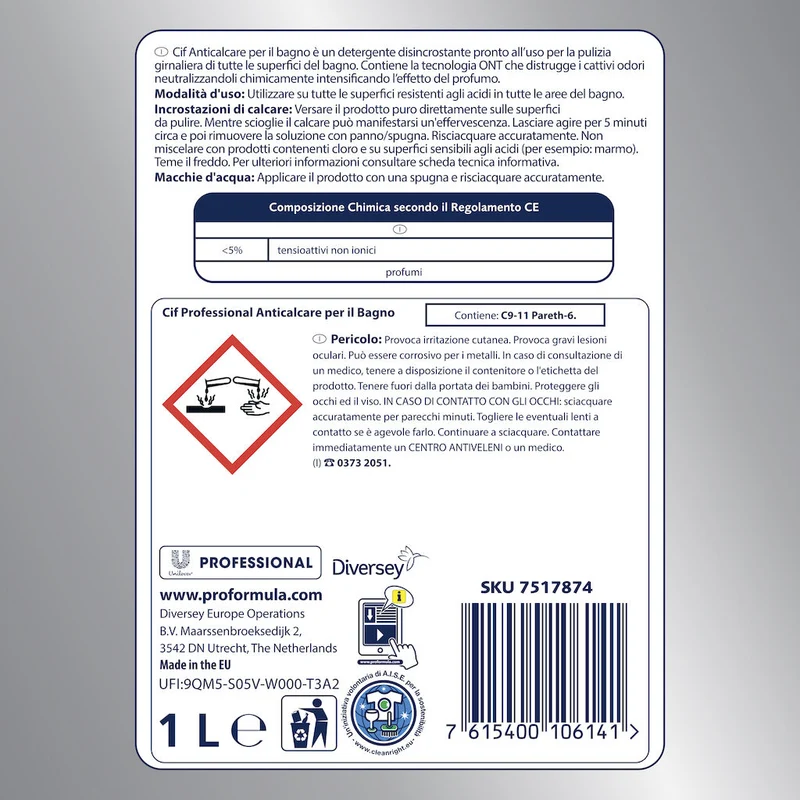 Disincrostante per bagno Diversey Cif Anticalcare Bagno 6x1 lt