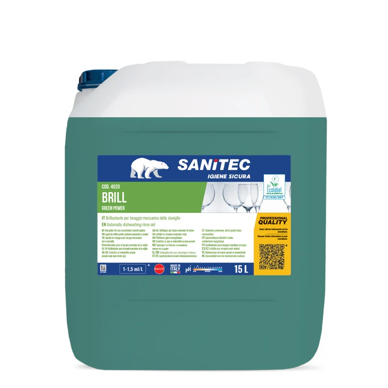 Brillantante Ecolabel per lavaggio stoviglie Sanitec Brill Green Power 15 lt
