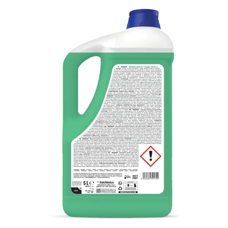Detergente per lavaggio manuale stoviglie Sanitec Washup Limone Verde 5 lt