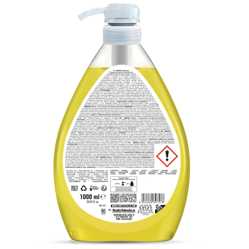 Detergente per lavaggio manuale stoviglie Sanitec Neopol Agrumi 1 litro