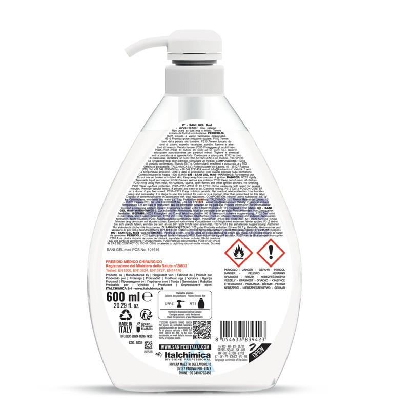 Disinfettante mani a base di alcol Sanitec Sani Gel Med 600 ml