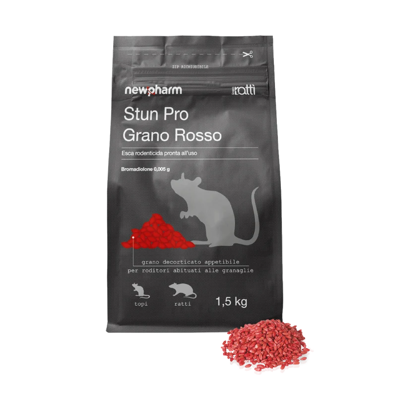 Esca rodenticida derattizzante per topi e ratti Newpharm Stun Pro Grano 1,5 kg