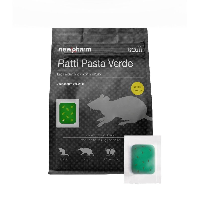 Esca rodenticida derattizzante per topi e ratti Ratti Pasta Verde 150 gr