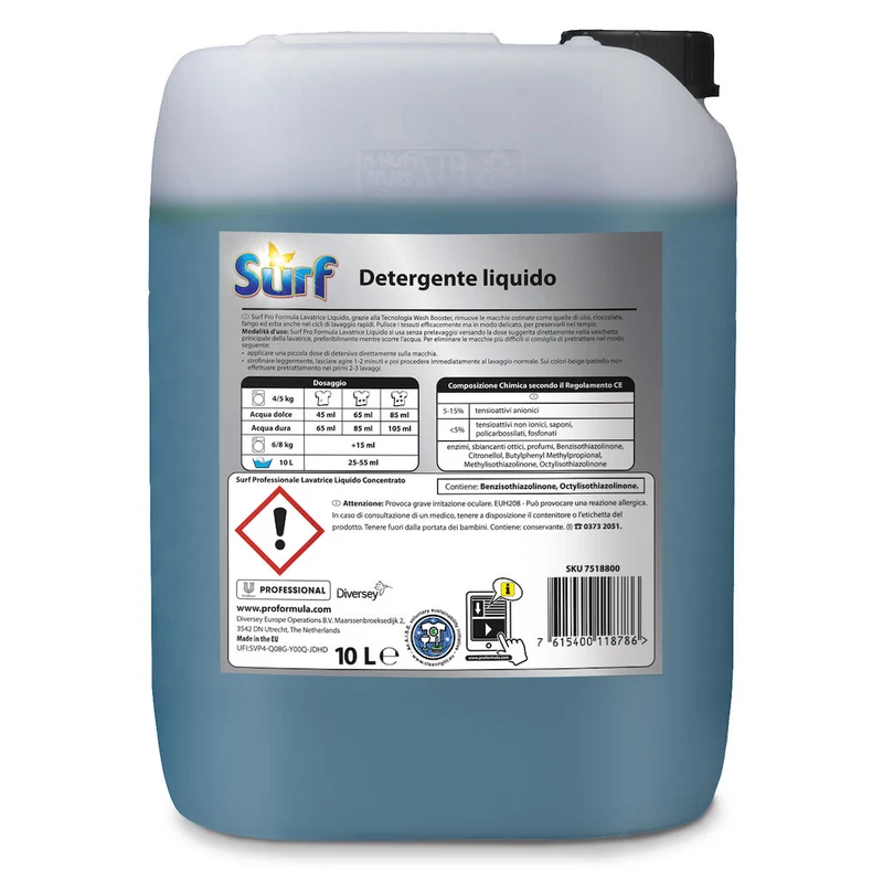 Detersivo Liquido Concentrato per biancheria Diversey Surf 10 litri