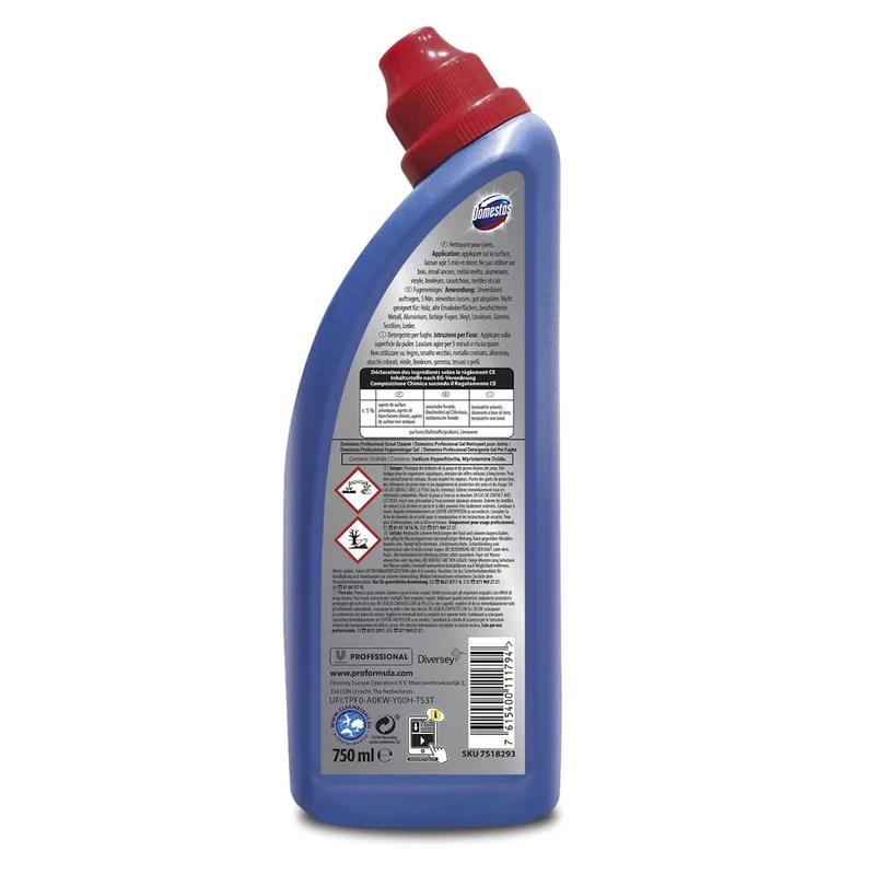 Detergente per pulizia fughe piastrelle Diversey Domestos Gel per Fughe 6X750 ml