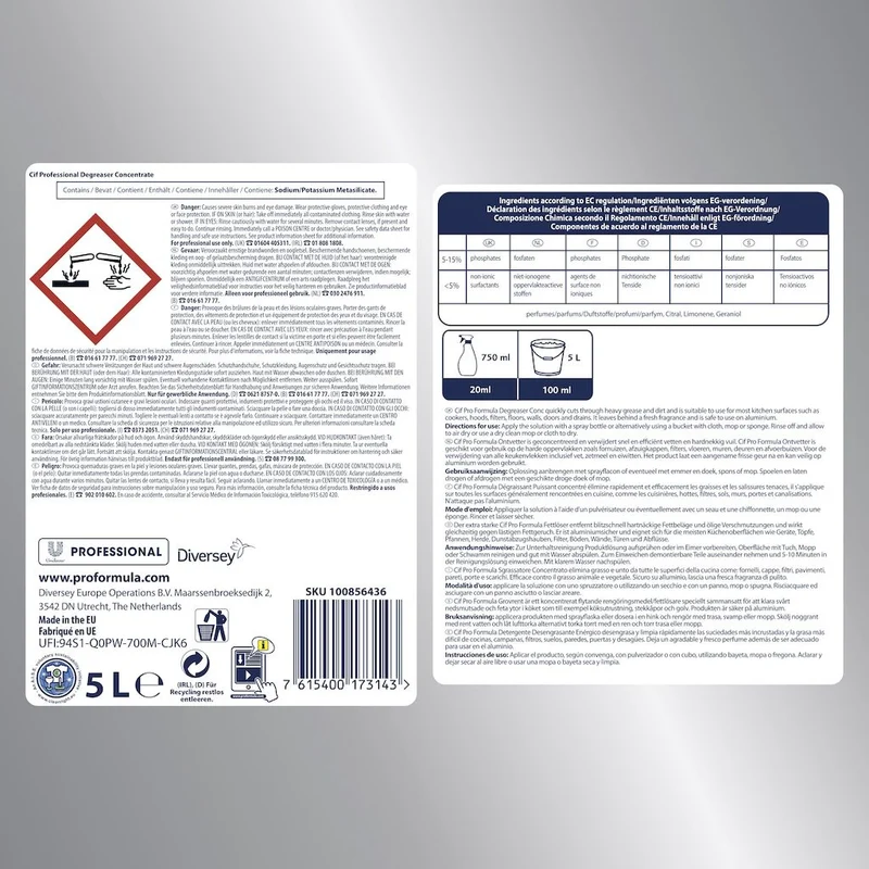 Detergente sgrassatore per cucina Diversey Cif Sgrassatore concentrato 5 lt