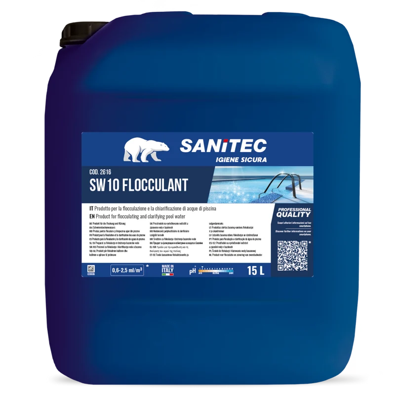 Prodotto per flocculazione e chiarificazione acque Sanitec SW10 FLOCCULANT 15 lt