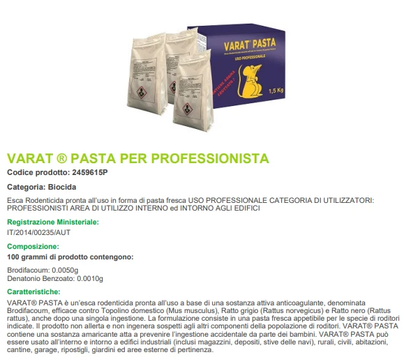 Esca derattizzante rodenticida per topi e ratti Copyr Varat 1,5 kg
