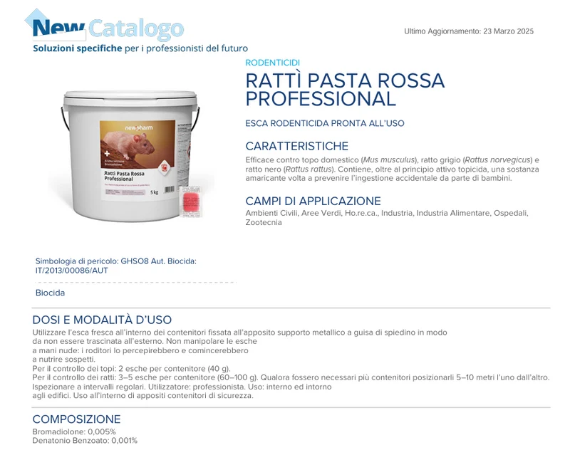 Esca rodenticida derattizzante per topi e ratti Ratti Pasta Rossa 10 kg