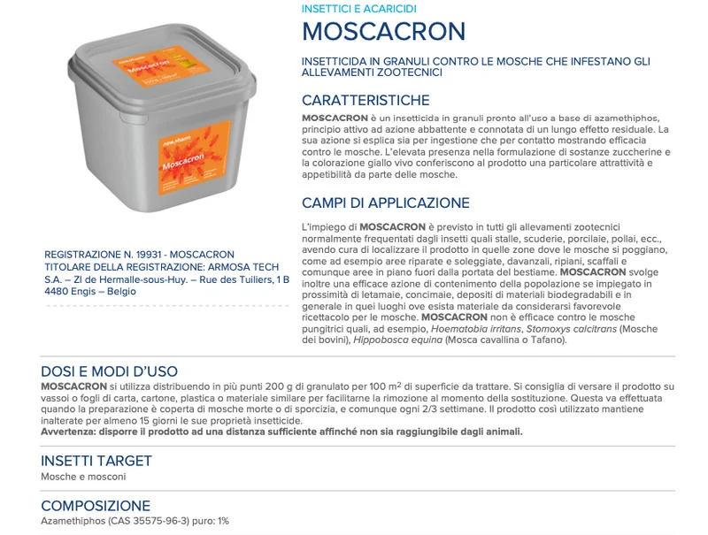 Insetticida per mosche e mosconi Newpharm Moscacron 2kg