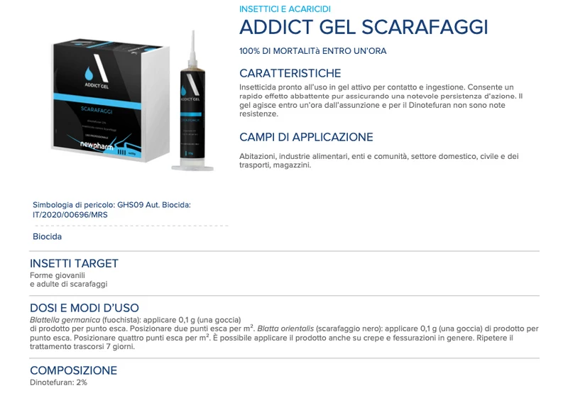 Insetticida gel per blatte e scarafaggi Newpharm ADDICT GEL SCARAFAGGI - Cartuccia da 30 g