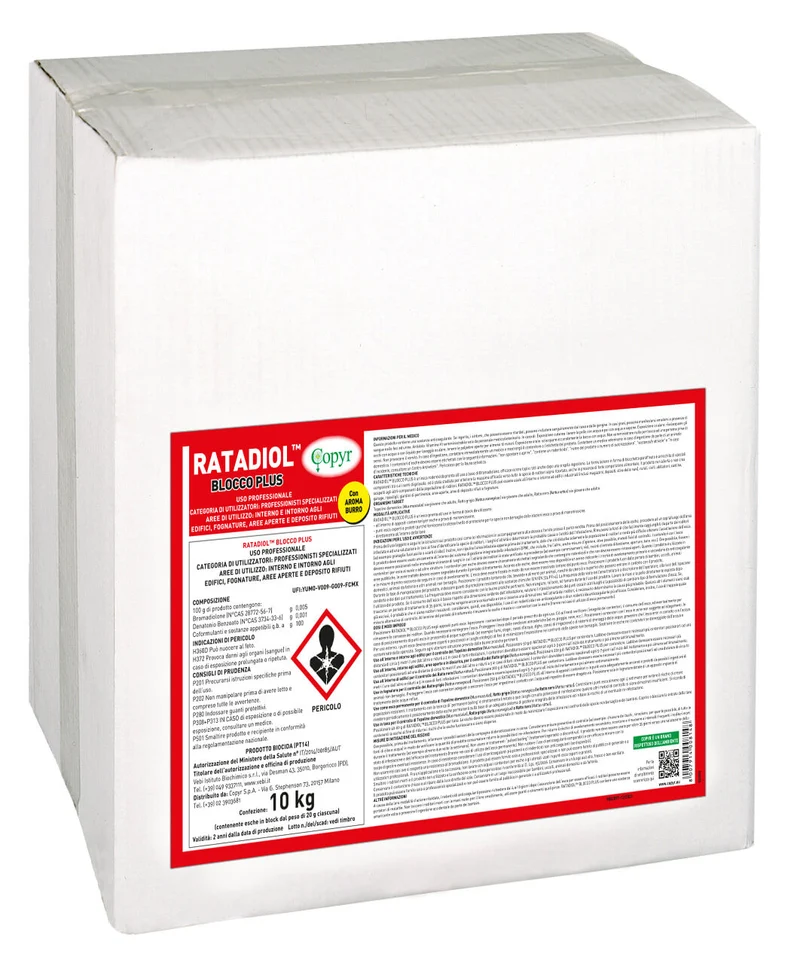 Esca derattizzante rodenticida per topi e ratti Copyr Ratadiol Blocco 10 kg