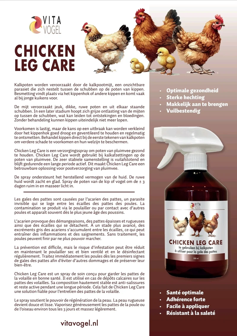 Soin des pattes de poulet 500 ml - Traitement des pattes squameuses - Vita Vogel