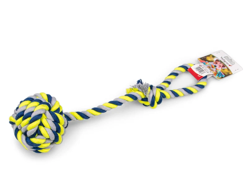Cordon coton + anse + boule Ø 10,5cm bleu-jaune 54cm