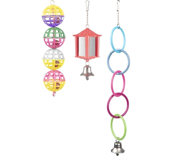 Ensemble de jouets pour perruches - Lanterne à boule annulaire - 3 pièces - Multicolore
