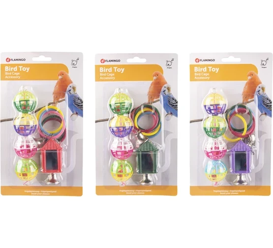 Ensemble de jouets pour perruches - Lanterne à boule annulaire - 3 pièces - Multicolore