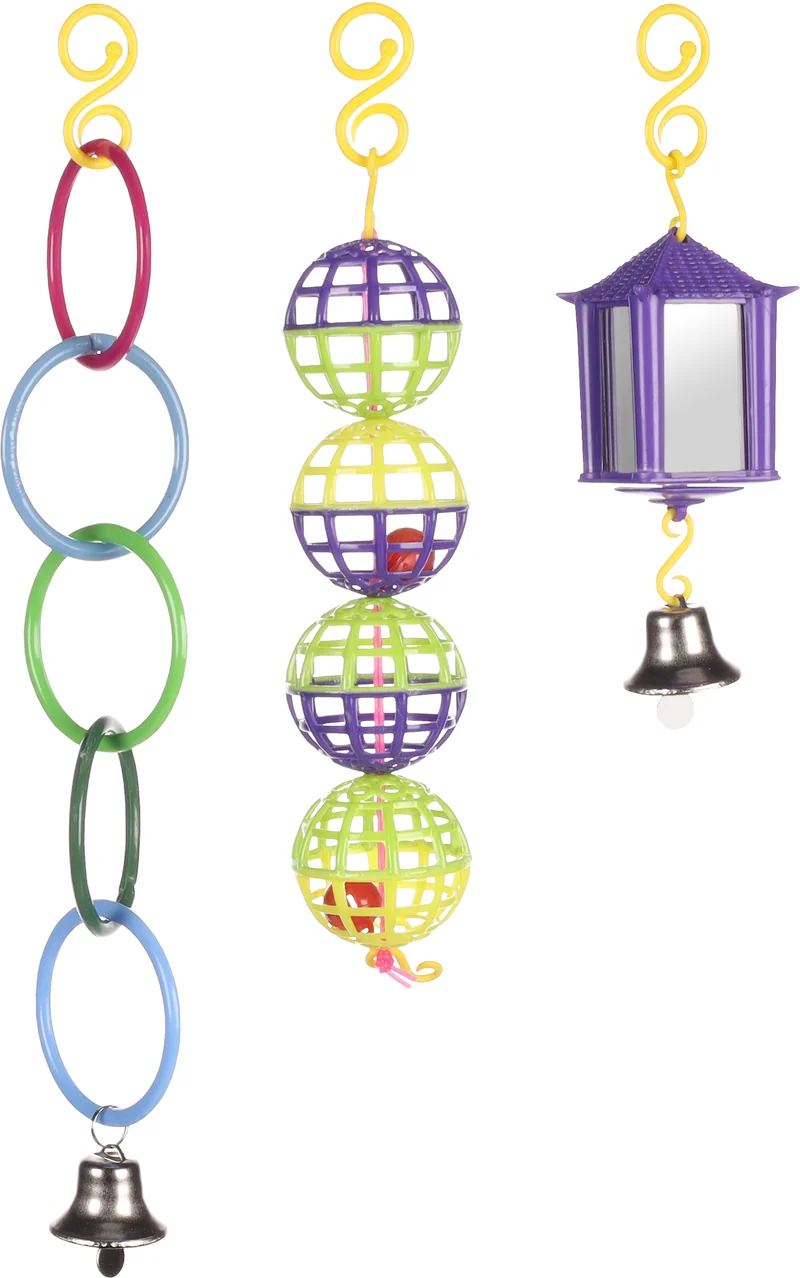 Ensemble de jouets pour perruches - Lanterne à boule annulaire - 3 pièces - Multicolore