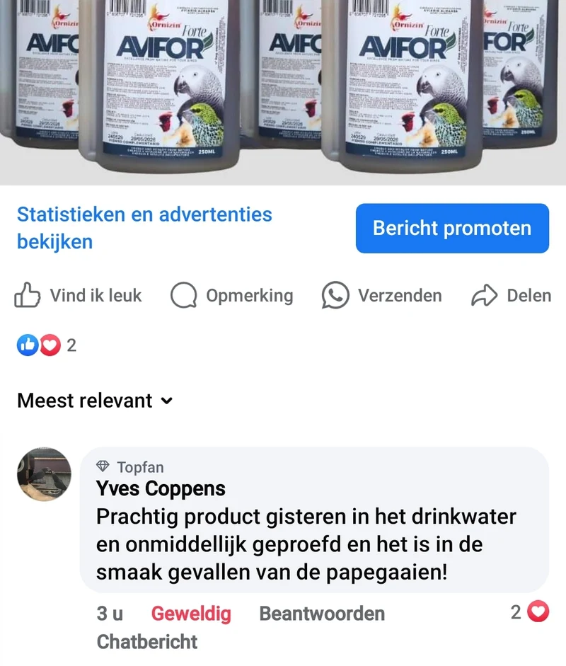 Avifor Forte 500 ml (2 x 250 ml) - Ornizin - Pour tous les oiseaux et pigeons - Convient pour 500 litres d'eau
