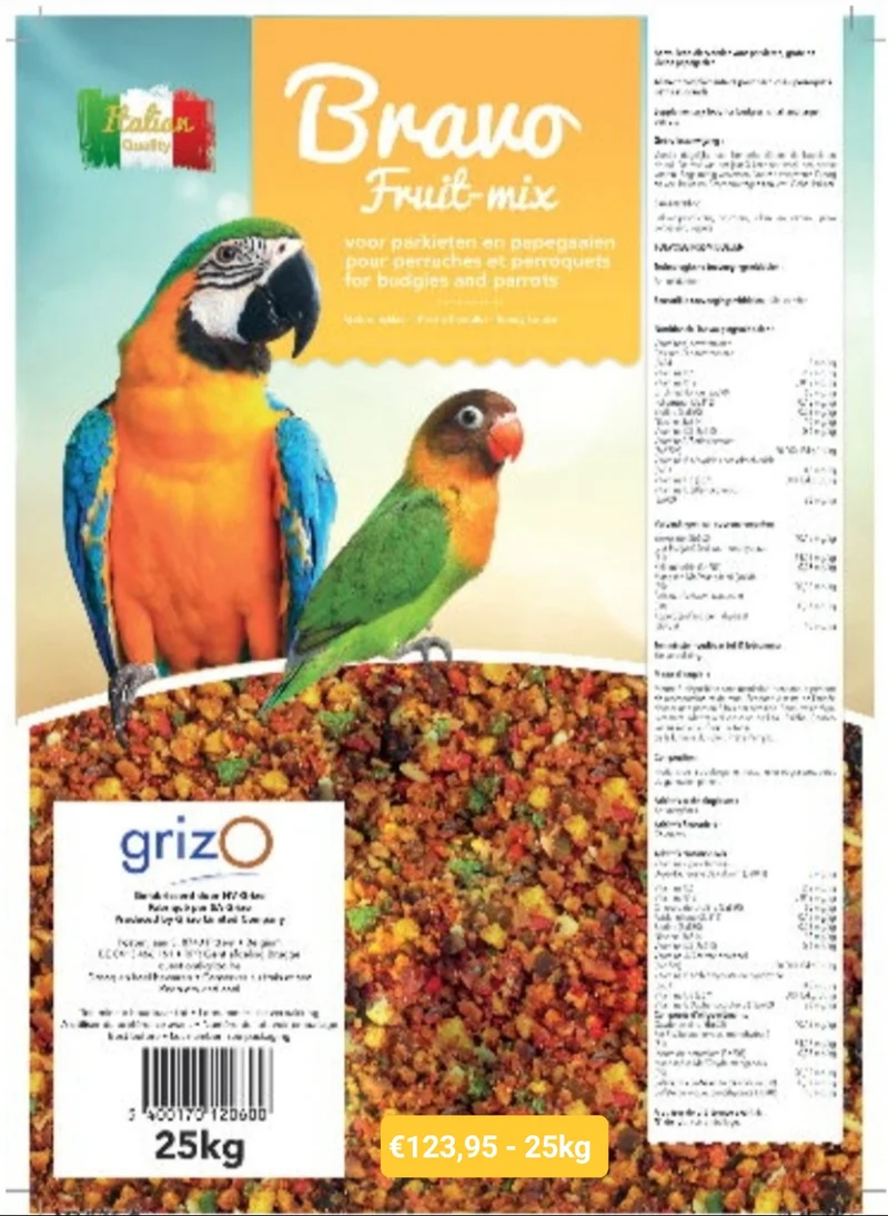 Pâté de fruits tropicaux Nutribird 1 kg + Mélange de fruits Bravo Gros 1 kg - emballé à la main