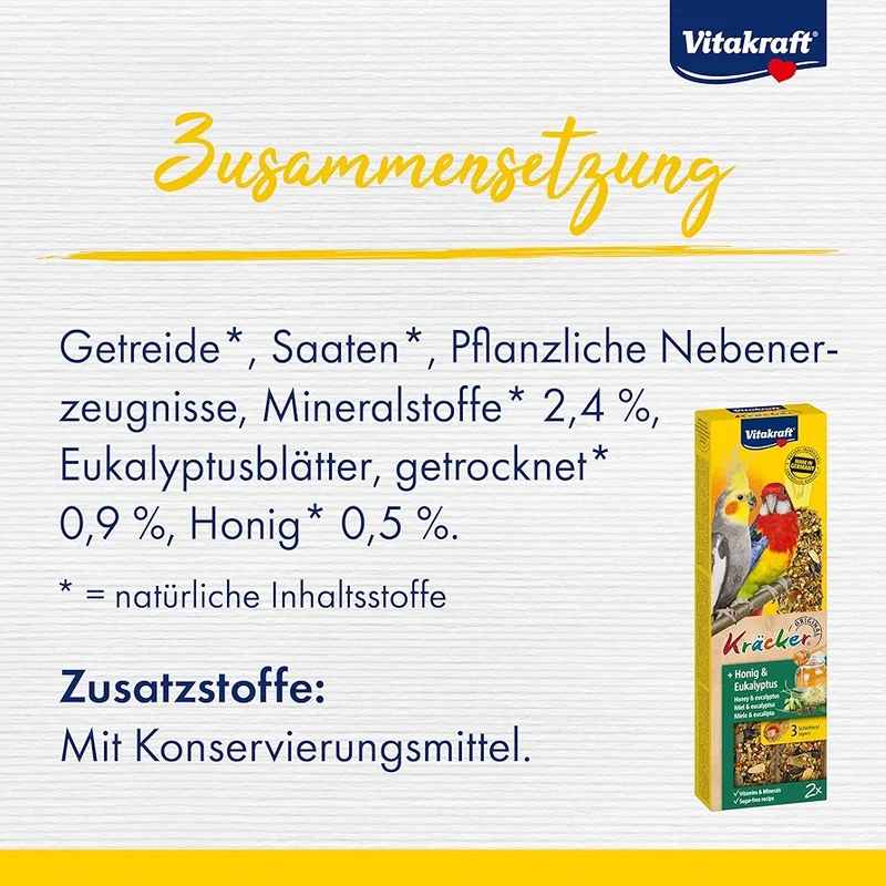Calopsitte Vitakraft Kräcker® au miel et à l'eucalyptus, 2 pièces