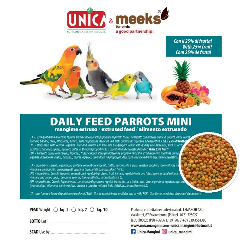 Daily Feed Parrots Mini (mélange de fruits) 1kg - Unica & Meeks