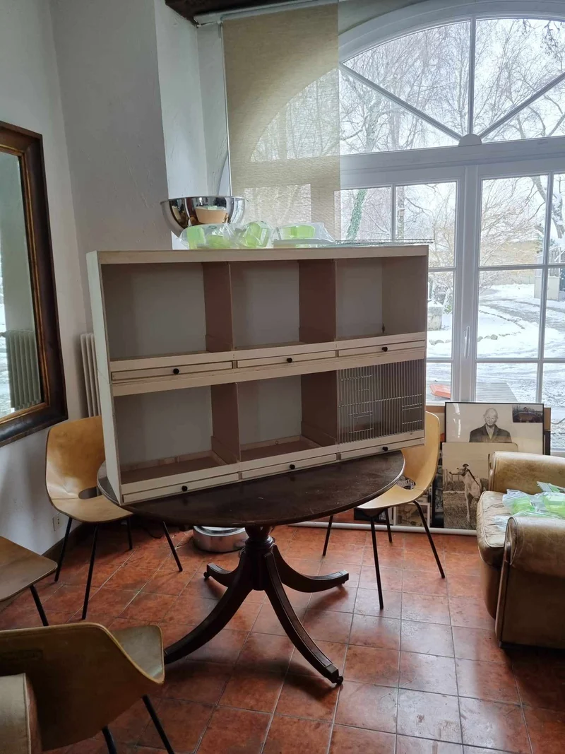 Cage d'élevage en bois 120 cm 3 pièces - Avec couvertures avant et gamelles (ARTICLE VOLUMINEUX)
