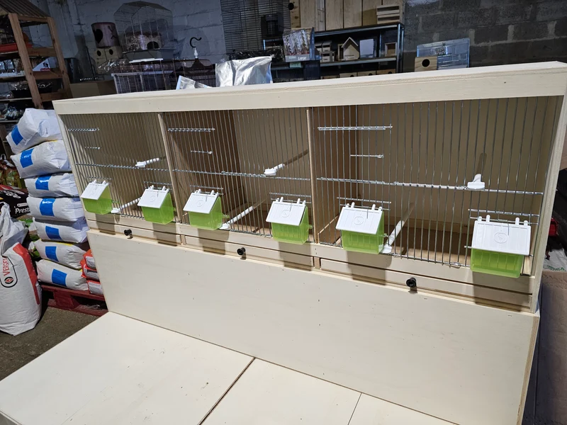 Cage d'élevage en bois 120 cm 3 pièces - Avec couvertures avant et gamelles (ARTICLE VOLUMINEUX)