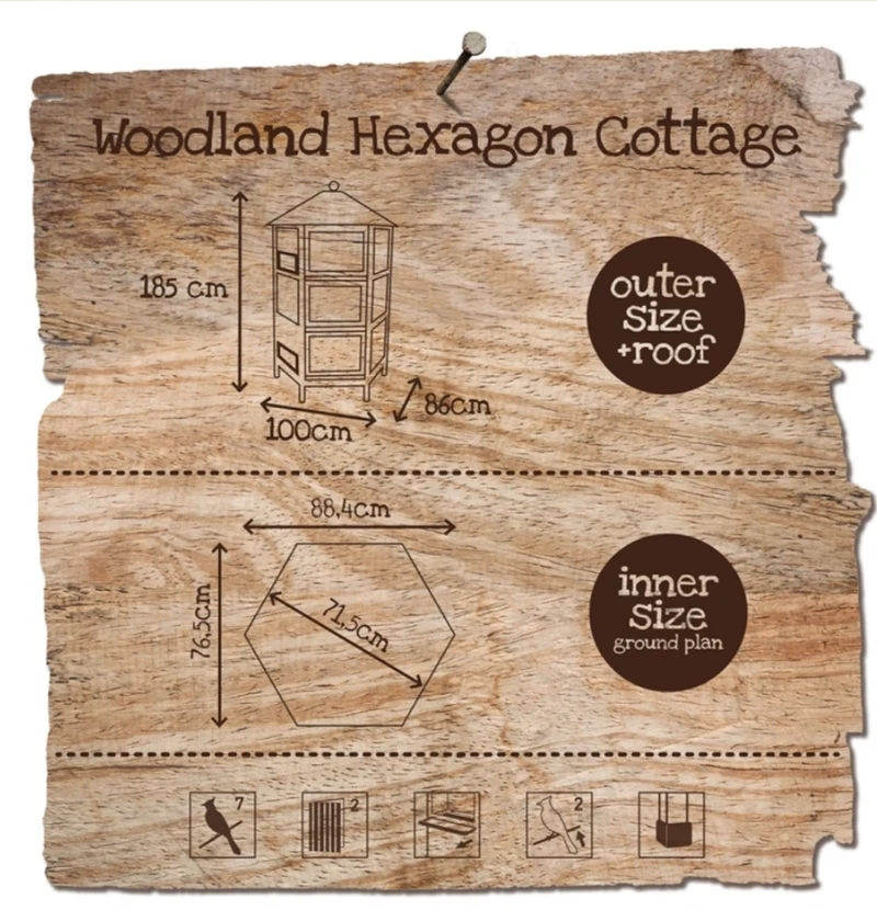 Chalet hexagone volière Woodland 100x86x185cm