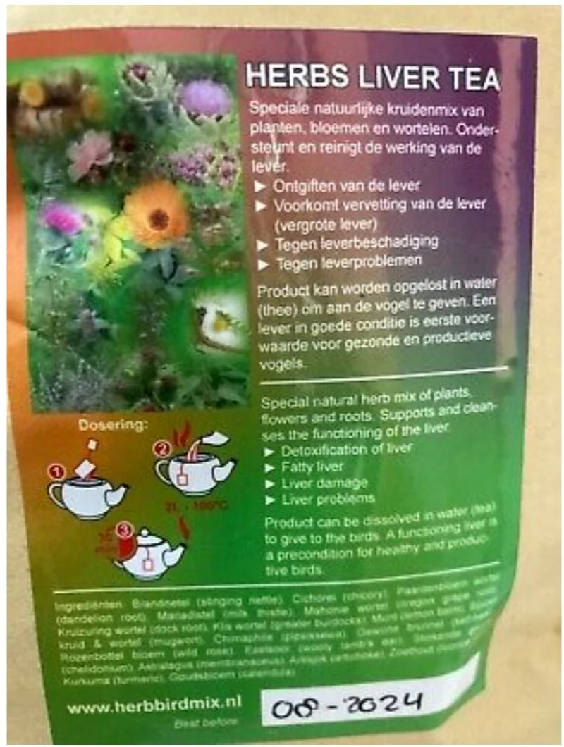 Tisane pour le foie (Soutien et protection du foie) 150 g - Mélange d'herbes pour oiseaux