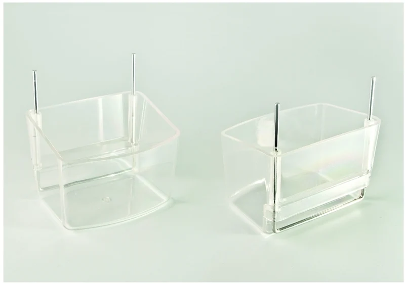 Gamelle transparente pour perroquet et rongeurs avec crochet