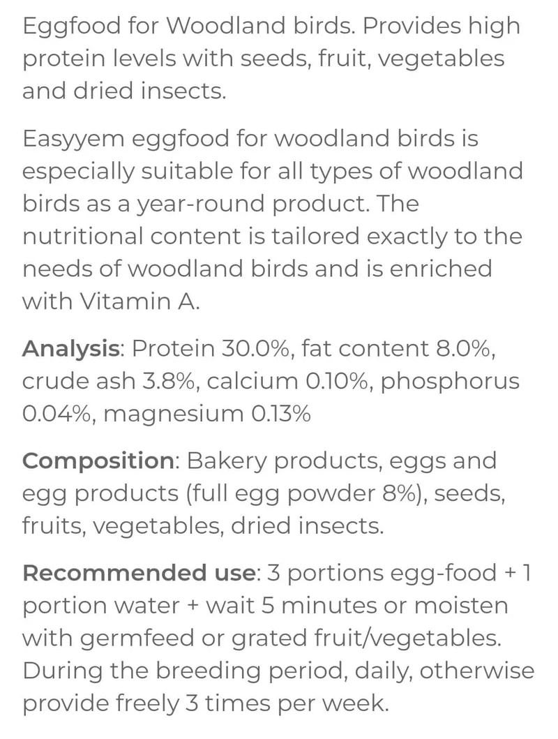 Aliment Easyyem pour oiseaux indigènes (œufs) 10 kg