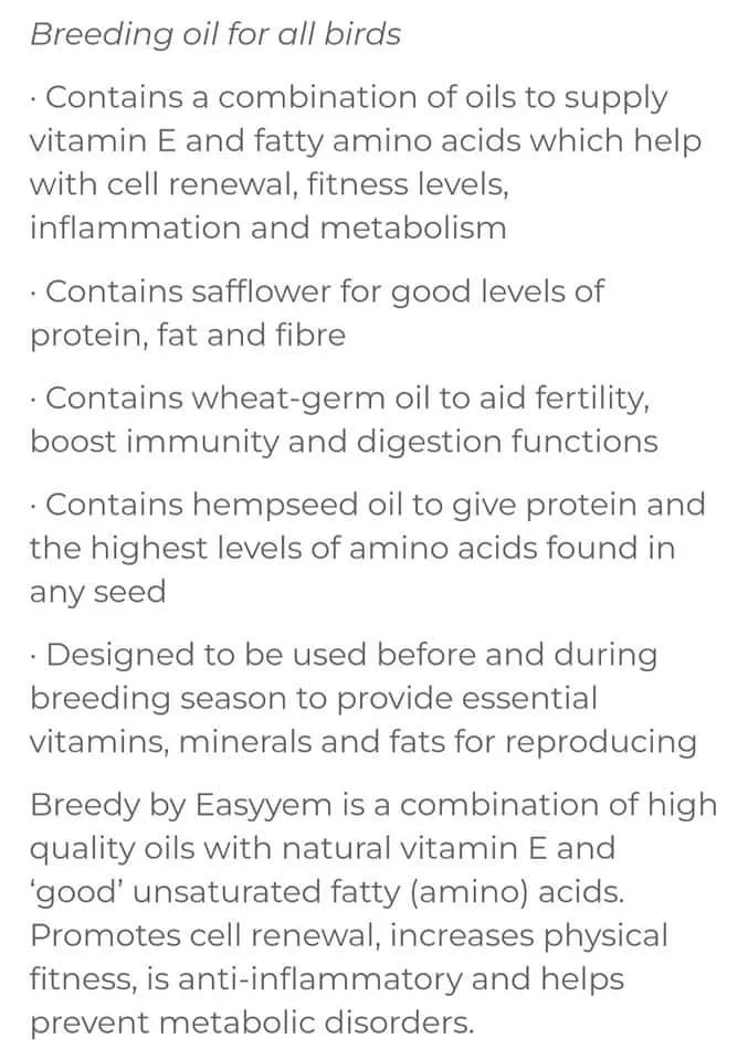 Breedy, Huile d'Elevage à Base de Vitamine E Naturelle 100ml - Easyyem