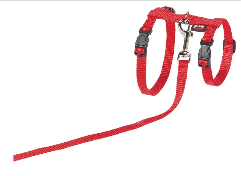 HARNAIS+LAISSE GROS CHAT ROUGE 34/57CM+120CM