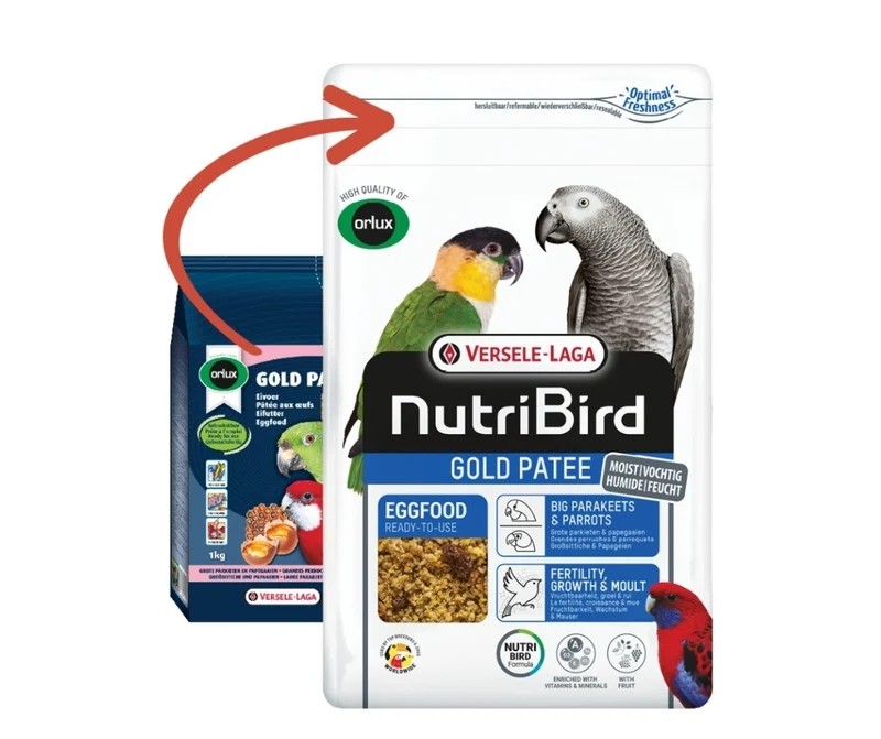 Pâtée Nutribird Gold pour grandes perruches et perroquets 1 kg (avec fermeture éclair)