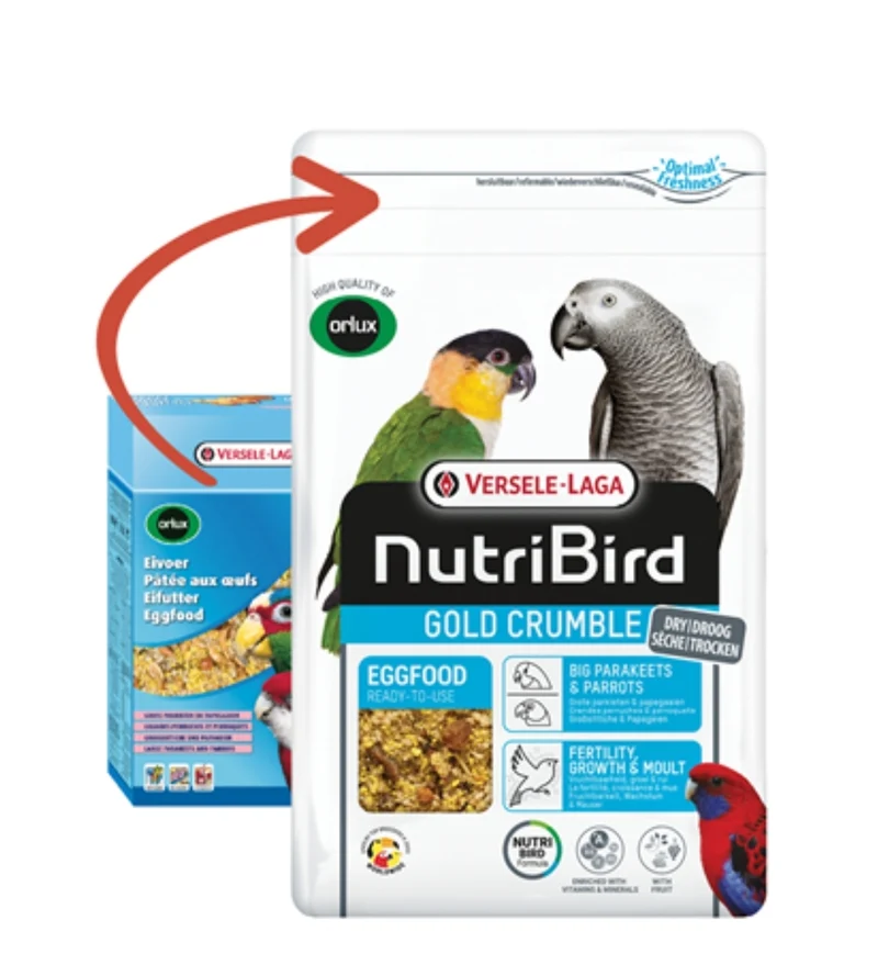 Nutribird Gold Crumble Grandes Perruches et Perruches 800 grammes (Avec fermeture éclair)