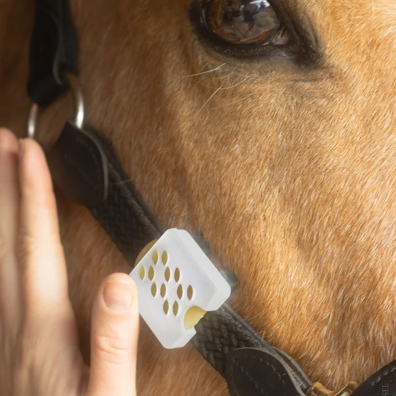 1er badge licol anti-insectes Français pour chevaux & cavaliers (HE + diffuseur mousse)