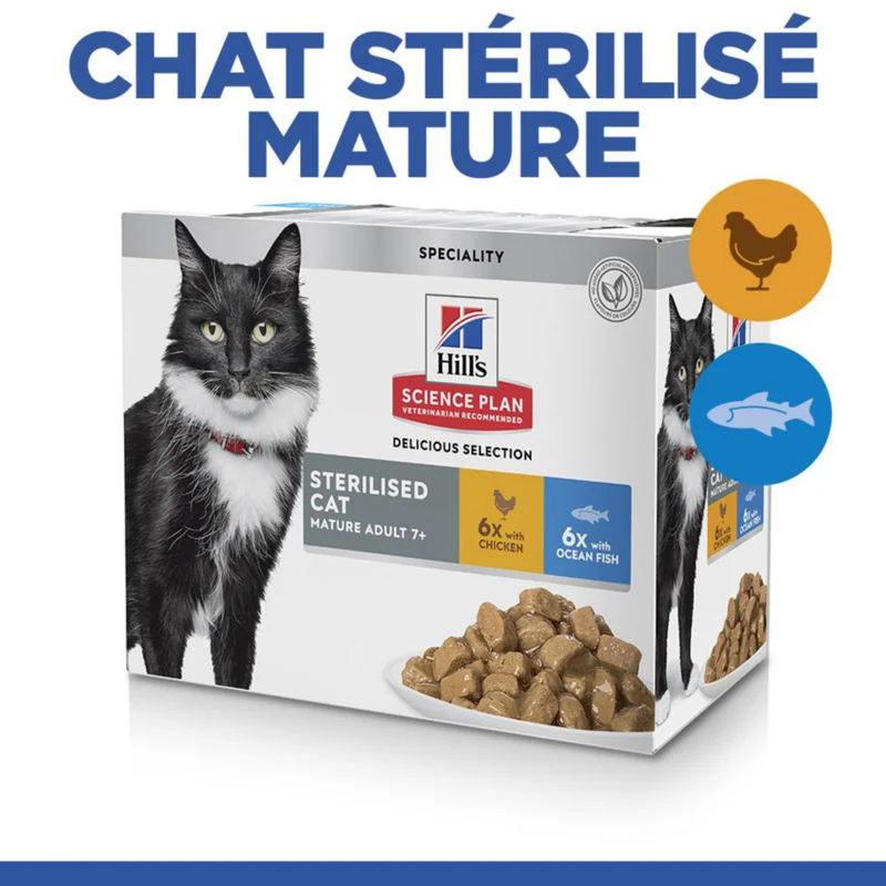 Hill's Science Plan Sterilised Cat Mature 7+ poulet et poisson de l'Océan - pâtée chat