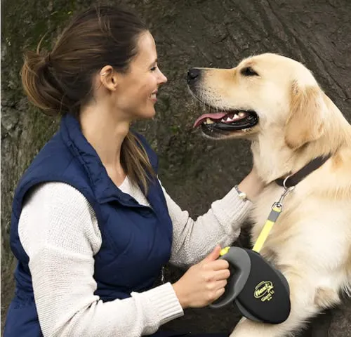Croci Flexi New Neon Tape, Guinzaglio per cani allungabile riflettente, taglia L fino a 50 kg, lunghezza 8 Metri, Nero e giallo