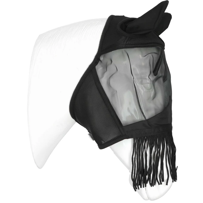 EQUITHÈME Masque Anti-Mouches Franges avec Protection UV Noir