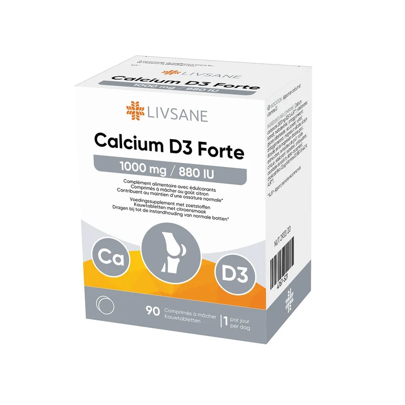 LIVSANE Calcium D3 Forte 1000mg | 2x90 Kauwtabletten | Sterke Botten