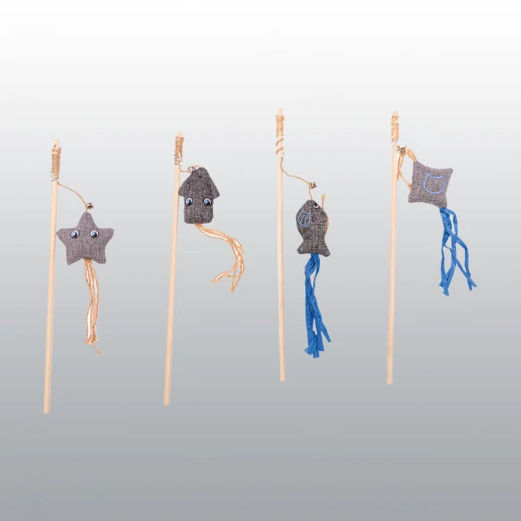 Présentoir et Canne à pêche en bois