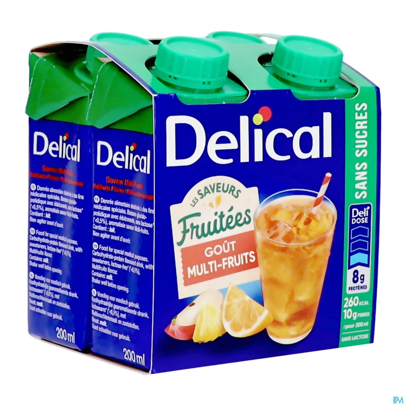 Delical Fruitdrink Multivruchten Suikervrij | 4x200ml | Drinkvoeding
