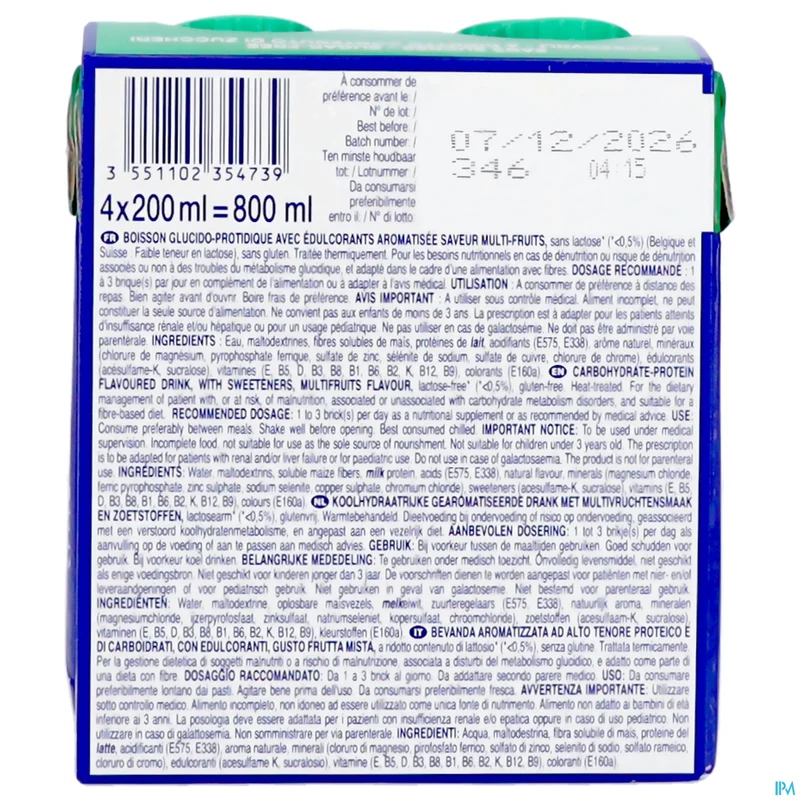 Delical Fruitdrink Multivruchten Suikervrij | 4x200ml | Drinkvoeding
