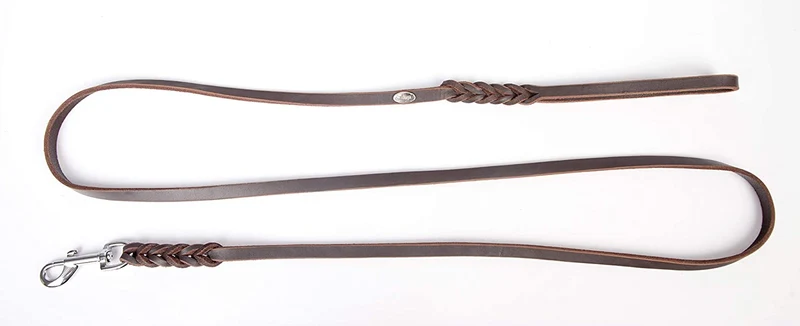Dingo Guinzaglio in morbida pelle con manico intrecciato e moschettone, 12 mm x 230 cm, Marrone