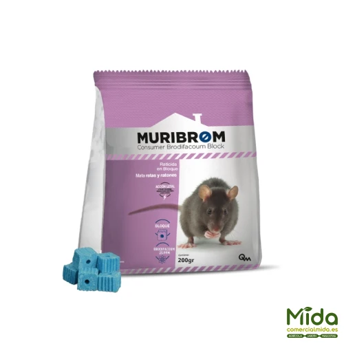 Quimunsa RATICIDA BLOQUE MURIBROM (Brodifacoum) Bolsa 200g