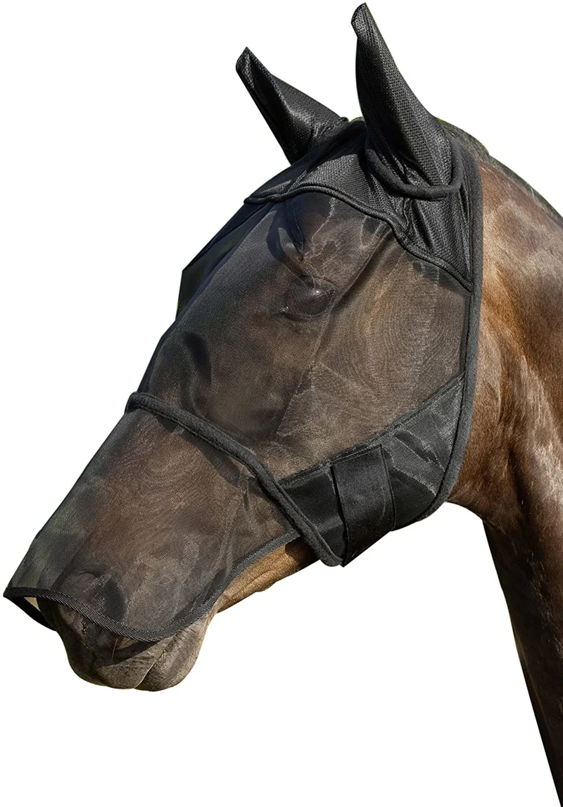 Maschera con protezione per le orecchie e per il naso anti-mosche per cavalli